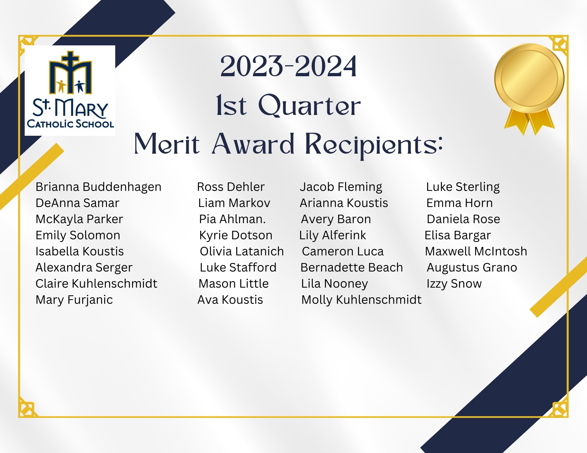 Merit Roll Recipients